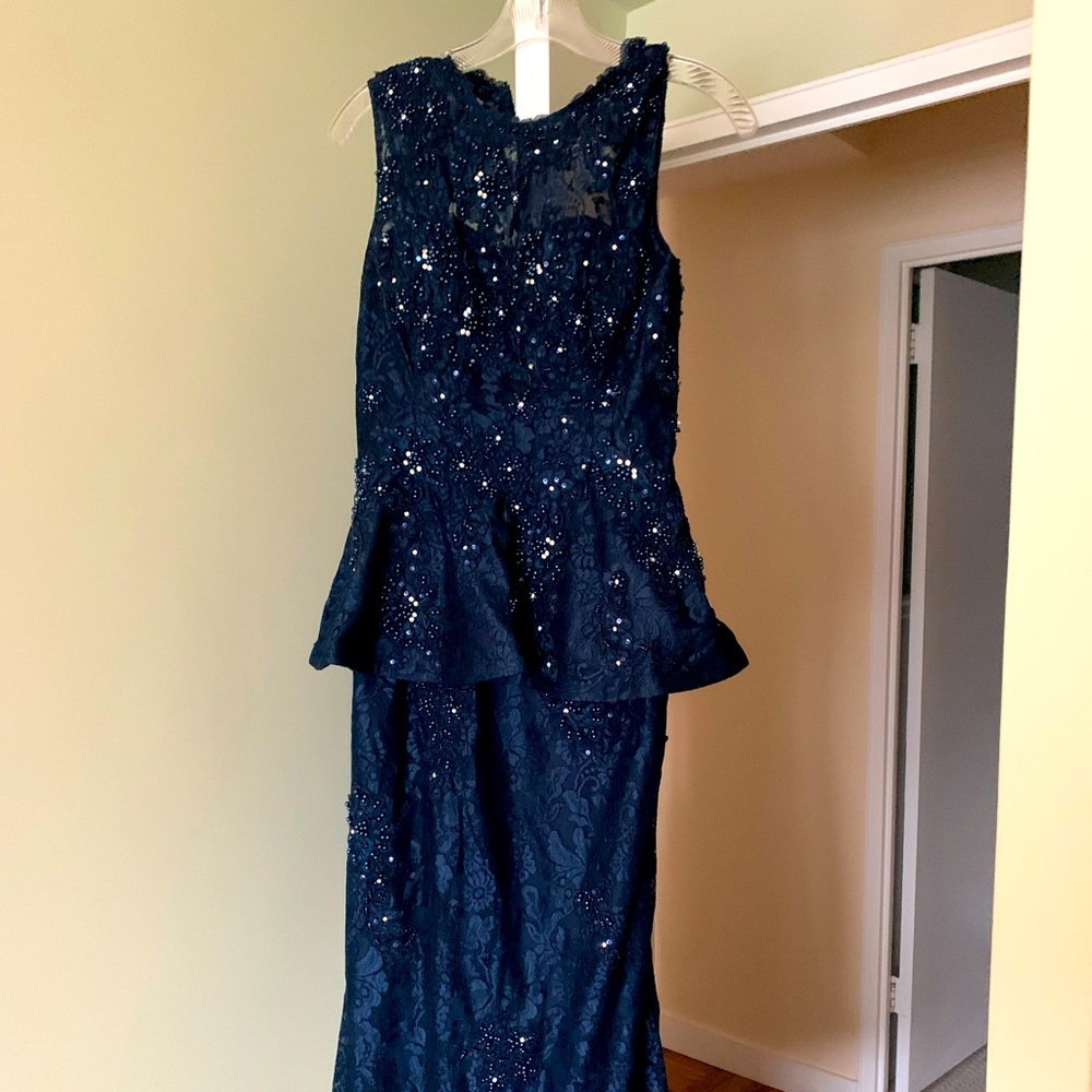 Navy blue gown.  Polyester.